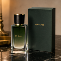 Flacon de parfum carré en verre de luxe personnalisé 30ml 50ml 100ml avec bouchon en bois, flacons de parfum vides à vaporisateur vert dégradé avec boîte
