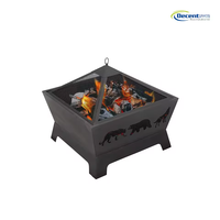 Brasero d'extérieur carré en fer pour bois, avec écran anti-étincelles en maille et découpes de silhouettes d'animaux sauvages pour jardin