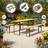 Ensemble table et banc pliants en bois pour jardin, pique-nique, extérieur, bois naturel, structure métallique