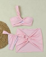 Conjunto de Bikini de Tres Piezas con Tirantes Desmontables y Nudo de Moda para Niñas Jóvenes