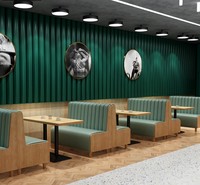 Bancs de restaurant en bois personnalisables avec table intégrée, banquette demi-cercle pour restaurant et commerce