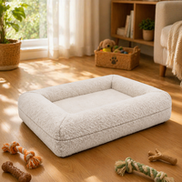 Lit pour chien moderne, couleur crème neutre, orthopédique, en mousse à mémoire de forme, imperméable, en lin, avec housse amovible et lavable, mobilier de luxe pour animaux de compagnie