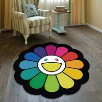 Ensemble de tapis modernes à bordure de tournesol en peluche douce et antidérapante, paillasson non pelucheux, tapis de chaise pour la décoration intérieure et le salon