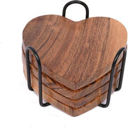 Dessous de verre léger en forme de coeur en bois d'acacia massif avec support en fer pour décoration de table basse cadeau de pendaison de crémaillère nouvelle maison sous-verre de cuisine