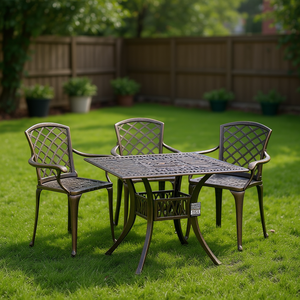 Set Bistrot in Alluminio Pressofuso e Bronzo, 3 Pezzi, Arredamento da Giardino Resistente alle Intemperie, Design Tradizionale - Product Image 2