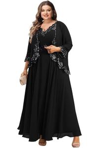 مقاس كبير فستان أم شيفون للزفاف من الشيفون بأكمام فتحة رقبة على شكل حرف V فساتين رسمية للنساء مزخرفة بالدانتيل فساتين حفلات للأم - Product Image 4