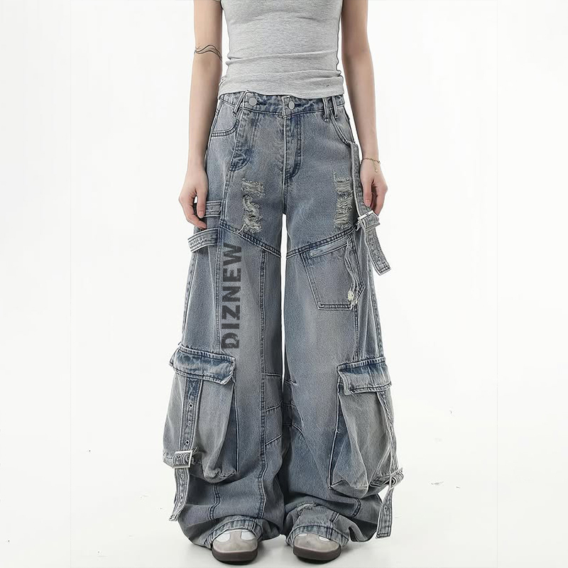 DiZNEW Streetwear Vintage Patchwork Raw Hem