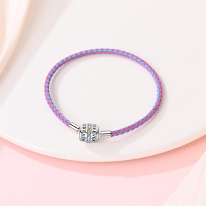 <span class=keywords><strong>Pulsera</strong></span> <span class=keywords><strong>de</strong></span> <span class=keywords><strong>cuero</strong></span> azul con dije <span class=keywords><strong>de</strong></span> trébol <span class=keywords><strong>de</strong></span> la suerte DIY, <span class=keywords><strong>pulsera</strong></span> <span class=keywords><strong>de</strong></span> plata S925, ¡superventas! - Product Image 3