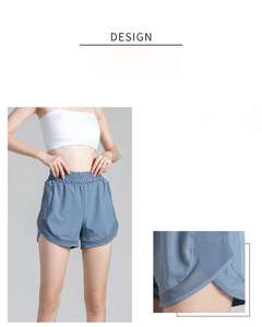 Short de sport taille haute pour femme avec maille fendue faux deux pièces lâche Anti-lumière course Fitness pantalon Yoga poches - Product Image 2