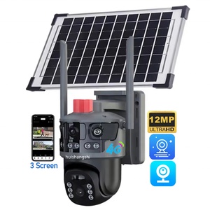 Eseecloud 4Lens 3 Screens 12MP 6K HD Outdoor Surveillance Camera 360 PTZ IP CCTV Wireless WIFI Solar 4G Sim Card Camera <b>Security</b> - Product Image 1