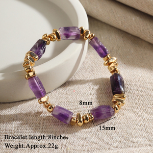 Bracelet tendance en perles d'améthyste naturelle, de quartz blanc et d'<span class=keywords><strong>hématite</strong></span> <span class=keywords><strong>dorée</strong></span> de formes variées, idéal pour les fêtes et les vacances - Product Image 5