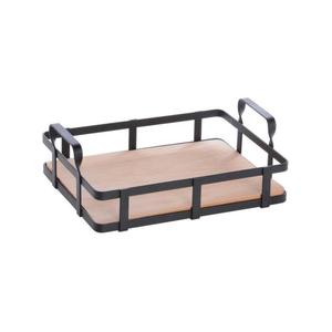 Top Selling Stainless Steel Black Coated <b>Basket</b> With <b>Wooden</b> Bottom Latest Design New Arrival Wrought Iron <b>Wooden</b> Base - Product Image 1