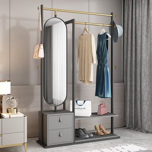 Porte-manteau en bambou de luxe léger, sur pied, chambre à coucher, moderne, simple, miroir de toilette intégré, porte-vêtements multifonctionnel - Product Image 6