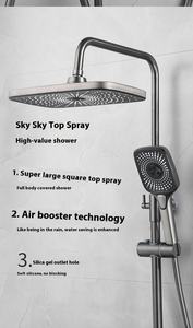Juego completo de ducha de latón montado en la pared del baño, juego mezclador de grifo de ducha negro de lujo moderno, juego de ducha de Piano inteligente Led de Hotel - Product Image 6