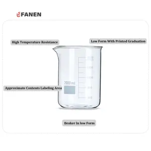 Fanen 2000ml thủy tinh chất lượng cao đo cốc có thể tùy chỉnh hóa chất sử dụng nhiệt kháng thấp hình thức cốc