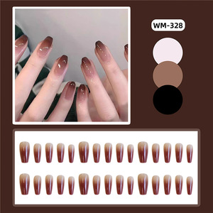 <span class=keywords><strong>Uñas</strong></span> Postizas Color Café Desvanecido, Forma Almendrada Mediana <span class=keywords><strong>con</strong></span> Acabado Brillante, <span class=keywords><strong>Uñas</strong></span> Acrílicas de Aspecto Natural para Uso Diario - Product Image 2