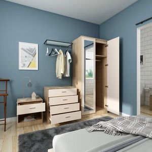 Ensemble de meubles de <span class=keywords><strong>chambre</strong></span> à coucher 3 pièces au design classique Armoire en MDF résistant à l'humidité <span class=keywords><strong>Commode</strong></span> de chevet avec Queeze Assez profond - Product Image 1