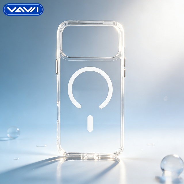 VAWI C027 Shockproof PC Transparent Mobile Case with Metal Buttons for iPhone 13 14 15 16 17 Pro Max Clear Magnetic Phone case