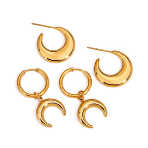 Yueli Crescent Moon <b>Cuff</b> <b>Earrings</b> Stainless Steel Statement Jewelry For Women Party Fashion Geometric Design - Product Image 5