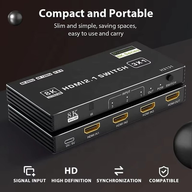 Xput Aluminum Alloy UHD HDR 3x1 8K 60Hz 4K 120Hz for Switch Adapter 3 Ports