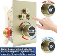 Système de douche de salle de bain en laiton à double tête avec affichage LED, robinets, douchettes 10 et 6 pouces, 4 fonctions, installables séparément (Or brossé)