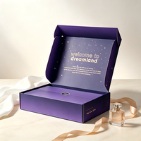 Boîte pliante en carton pour colis postaux, impression personnalisée, motif ciel étoilé violet et feuille d'or, emballage cadeau pour cosmétiques et expédition