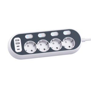 EU Standard 4-Outlet Power Socket Extension Strip with 2 USB-A & 2C 16A Electrical <b>Plug</b> Overload Protector KC/CE - Product Image 5