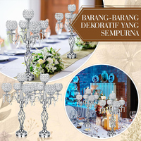 Candélabre en cristal à 5 bras or et argent, 27 pouces de haut, support de bougies, décoration de mariage, centre de table, porte-bougie
