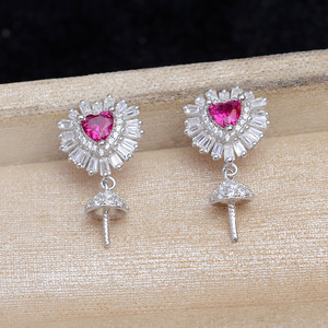 Boucles d'oreilles en argent S925 avec zircone et perle, boucles d'oreilles en forme de cœur de pêche de 10 à 12 mm, support pour boucles d'oreilles, accessoires de bijoux DIY - JG5993 - Product Image 4