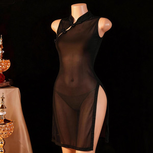 Lencería Íntima Sexy de Malla Transparente con Abertura, Uniforme Cheongsam Seductor sin Mangas, Pijama de Primavera - Product Image 2