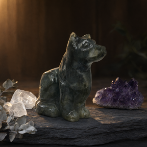 Escultura de Lobo de Labradorita: Un Símbolo de Intuición, Fuerza y Despertar Espiritual para la Decoración de tu Hogar - Product Image 3