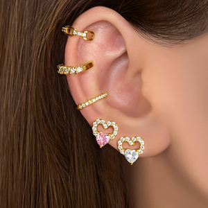 <b>Heart</b> Shape 18K Gold Plated Pink Zircon Stud <b>Earrings</b> Women's Romantic Jewelry Gift - Product Image 6