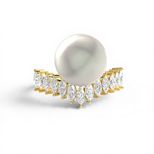 Elegant 18K 14K Gold Plated Marquise Cut Lab Grown Diamond Wedding Ring Unique V Band Pearl Ring <b>Tiara</b> <b>Crown</b> Statement Jewelry - Product Image 1