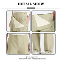 Pantalon en twill pour homme YUCE de haute qualité, à boutonnage latéral, taille haute, couleur kaki sable, style vintage Old Money, décontracté
