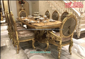 Ensemble de table à manger de luxe de style européen en teck moderne, durable, sculpté doré, design de créateur - Product Image 3
