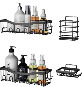 Single Black Minimalist Metal Mounted <b>Shower</b> <b>Storage</b> Holders Racks Drilling Waterproof Easy Assembly Bathroom Accessories for - Product Image 3