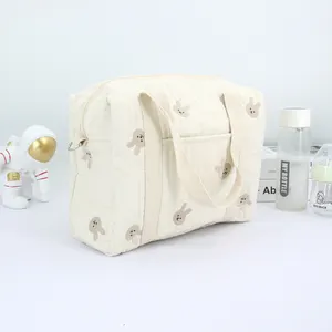 Bolsa de algodón con patrón bordado de oso, multifuncional, Beige, con diseño acolchado, de lujo, nuevo estilo, venta al por mayor