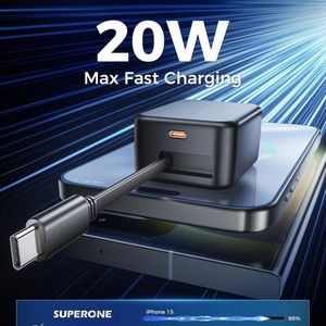 20w Fast <b>Charging</b> Travel Charger Adapter Foldable Us Plug Retractable Wall Charger with <b>Type</b>-<b>c</b> <b>Cable</b> for Mobile Phone - Product Image 2