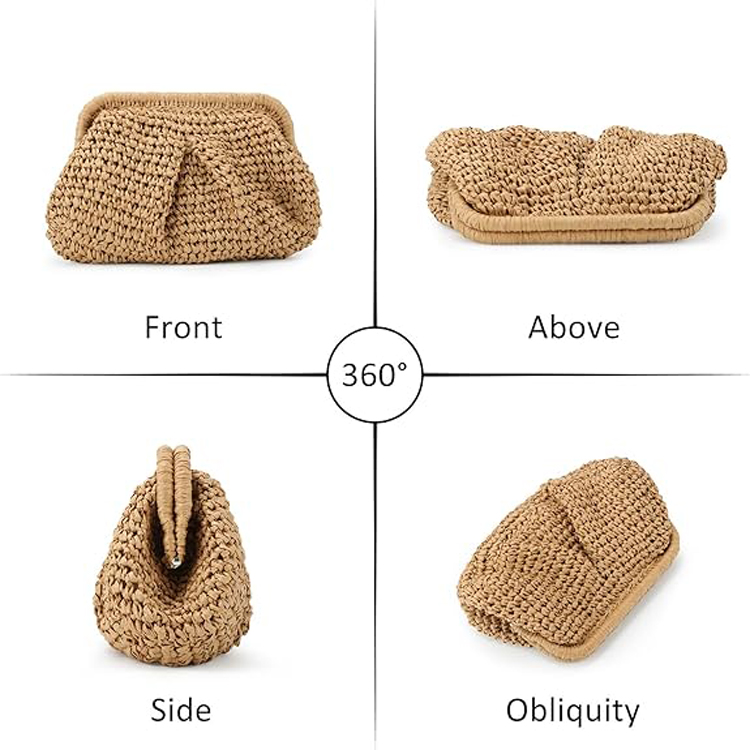 Fecialy Pochette di paglia per donne Busta intrecciata Borse da spiaggia estate 10,63x6,3 (27cm x 16cm) Bianca
