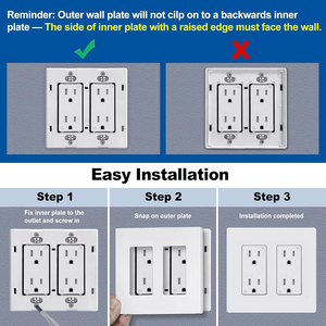 Cubiertas de Placa de Pared Decorativas sin Tornillos para 2 Tomas de Corriente, Blanco Mate, Resistentes a Arañazos e Impactos, de Policarbonato - Product Image 5