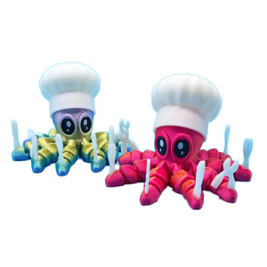 Vashine Figurine d'action créative colorée imprimée en 3D en PLA, jouet pieuvre articulé pour enfants, modèle Pieuvre du chef - Product Image 4