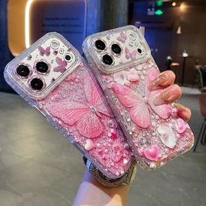 fashion bling diamond bumper glitter transparent IMD butterfly phone case girls <b>cover</b> for iPhone 17 16 15 shockproof <b>cover</b> - Product Image 2