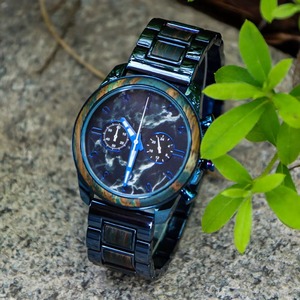 Reloj de cuarzo con esfera de mármol de estilo europeo y americano, reloj multifuncional de acero y madera para hombre, reloj de negocios - Product Image 2