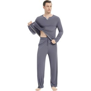 Pijamas para Hombre, Camisa de Manga Larga, Pantalones Suaves, Conjunto de Ropa para Dormir con Bolsillos, Tejido de Fibra de Bambú, Ropa Cómoda para Estar en Casa - Product Image 2