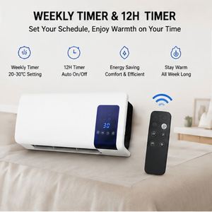 Chauffage mural compact intelligent en céramique PTC 1000W/2000W pour intérieur avec écran LED, télécommande tactile et éclairage pour une ambiance cosy - Product Image 4