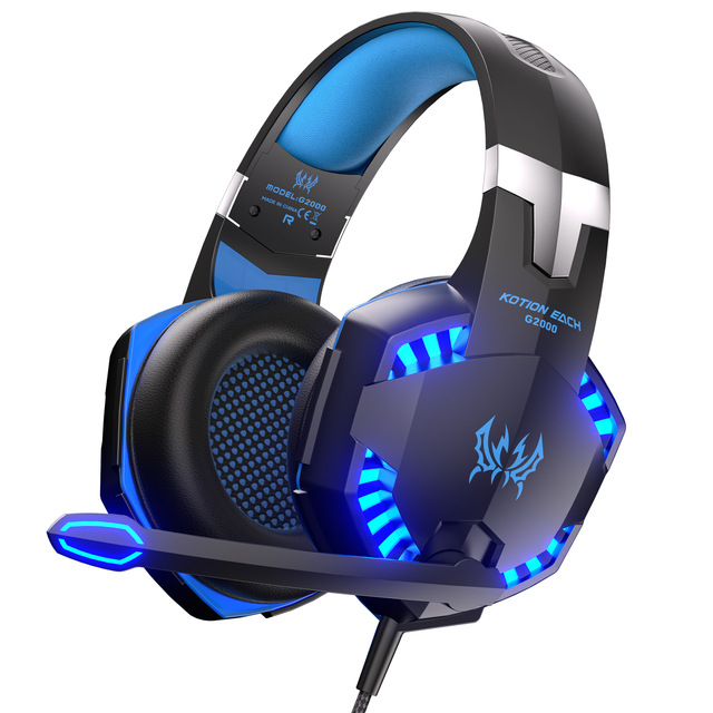 G2000 3.5mm Wired Gaming Headphones Computer Stereo Earbud LED Lights Noise Cancellation Microphone Buttons Control Headsets