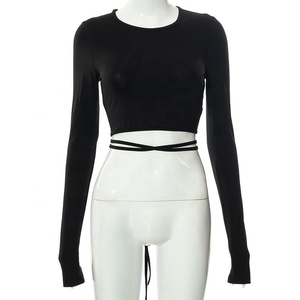 <span class=keywords><strong>Top</strong></span> court à manches longues pour femme, haut <span class=keywords><strong>dos</strong></span> <span class=keywords><strong>nu</strong></span> imprimé noir et <span class=keywords><strong>blanc</strong></span> - Product Image 5