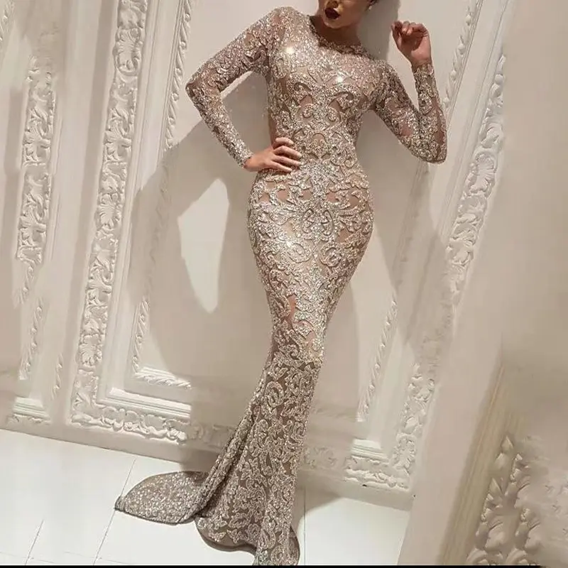 Prom Dresses 2022 Evening Gowns Amazon Bronzing Long Sleeve Slim Fit Sexy Long Dress Elegent Prom Dress Ropa De Mujer