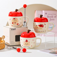Cadeaux créatifs dessin animé mignon pomme forme lait café tasse en céramique avec couvercle et cuillère