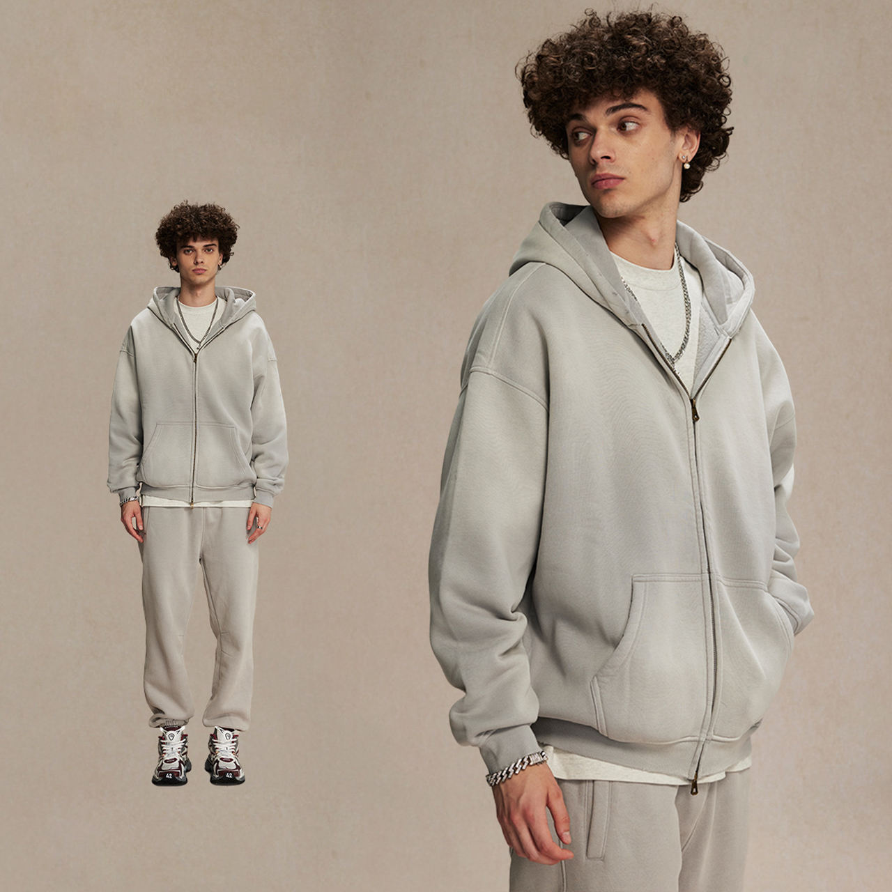 เสื้อฮู้ดสีเทาอ่อน